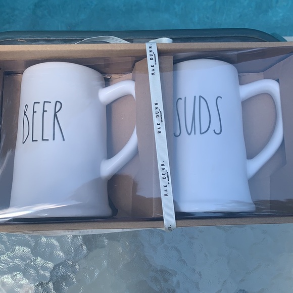 New Rae Dunn White BEER & SUDS Ceramic Beer Steins - Picture 2 of 5